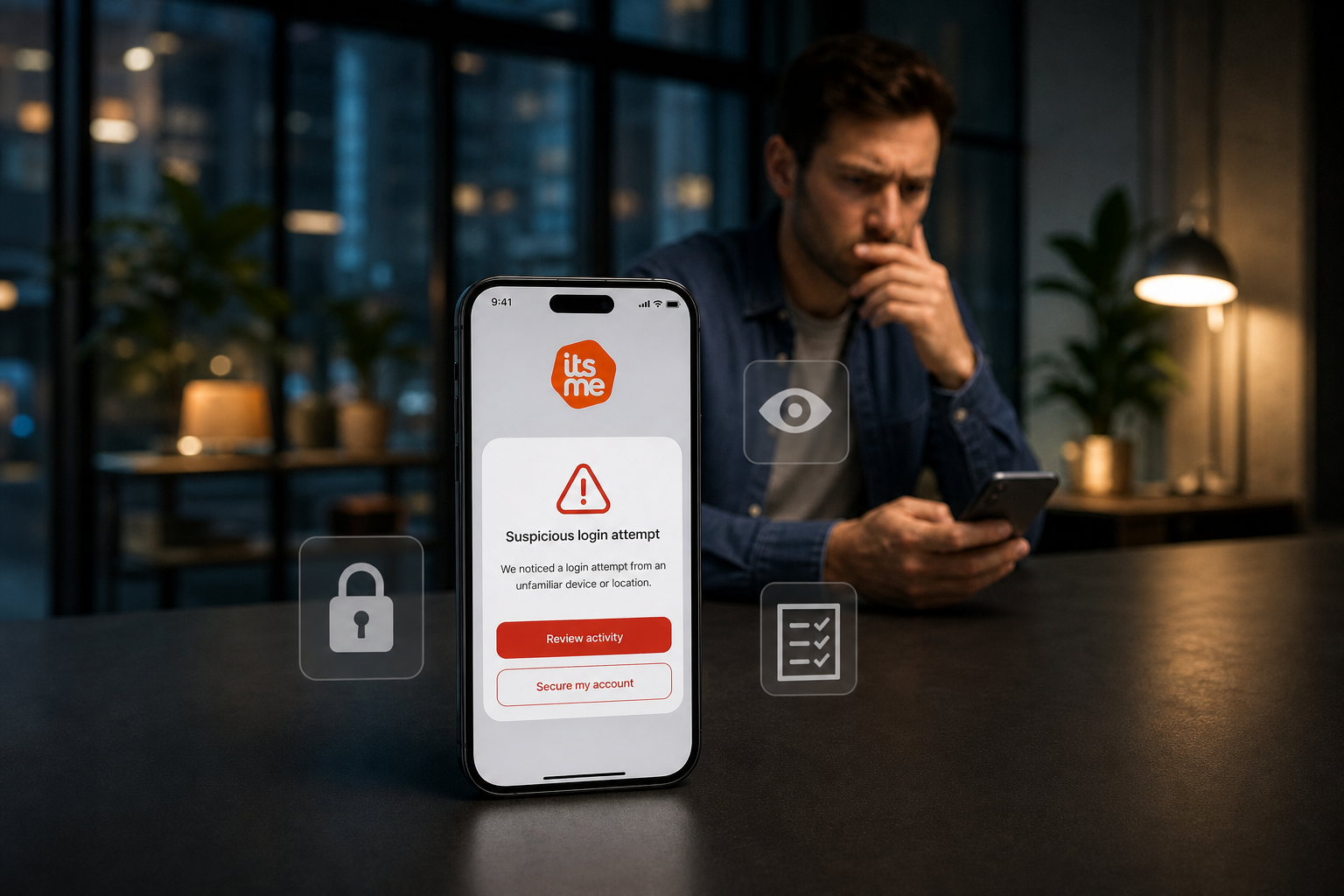 Smartphone Security Alert in Landscape Orientation
