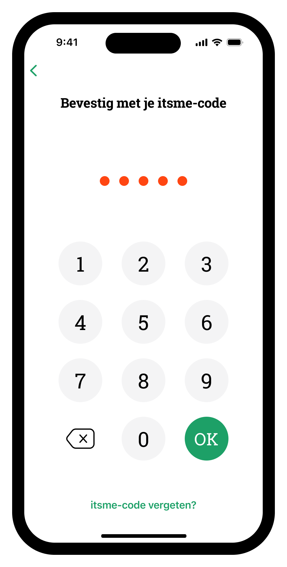 Itsme Code step 12 confirm faceid device phone language nl