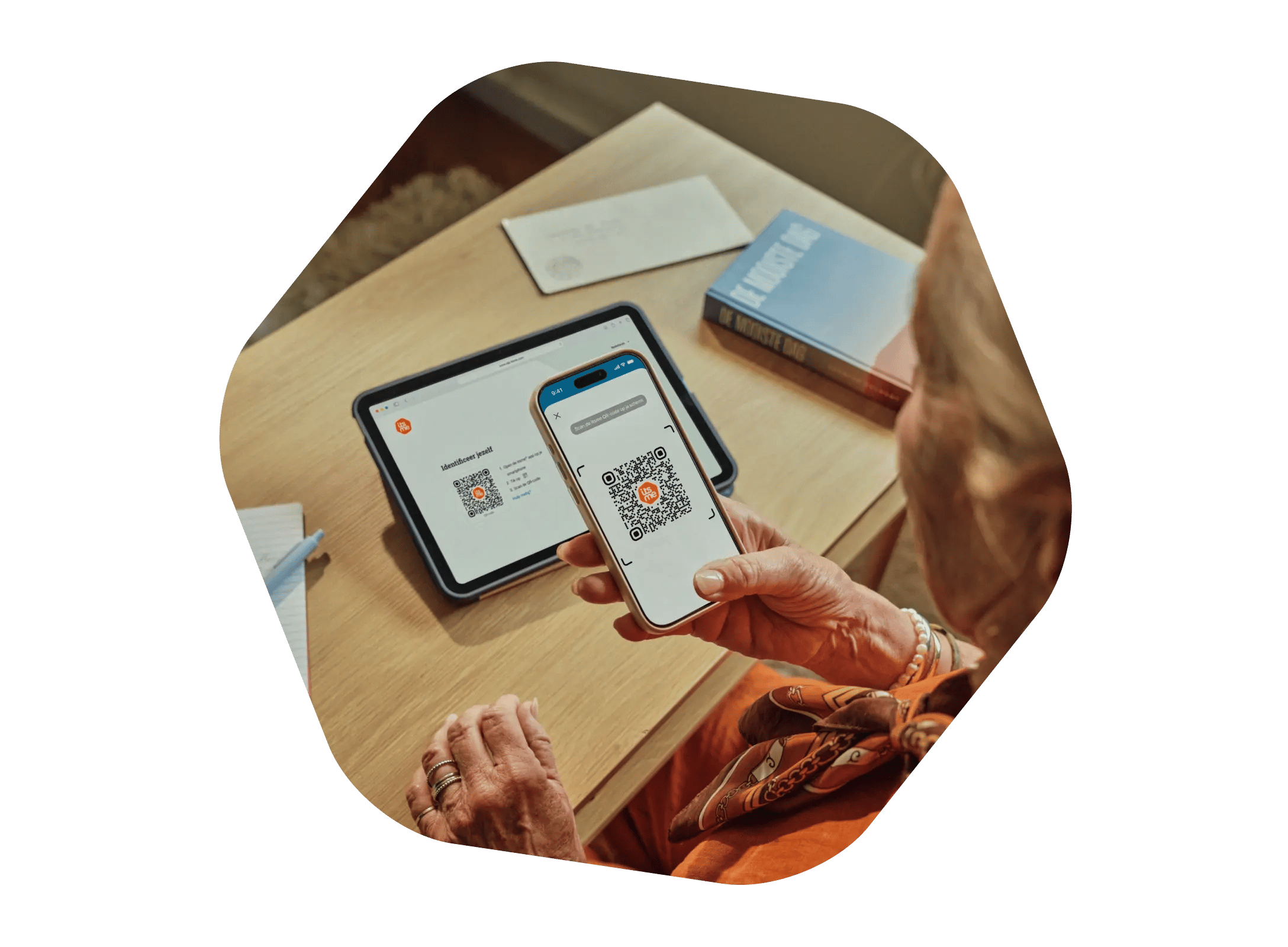 woman scans tablet